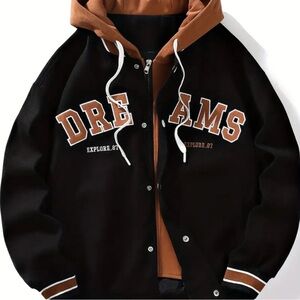 Black and Brown Varsity Jacket with Hood (Extended Size
